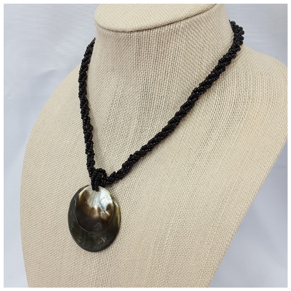 Shell Pendant on Glass Seed Beads, 20" Necklace